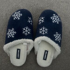 Lands' End Blue Snowflake Slippers
